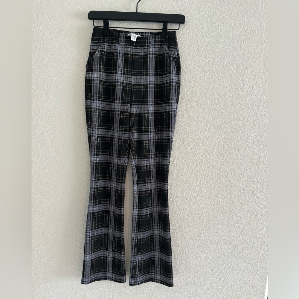 Full Tilt stretch plaid pants XS black brown and‎ grey elastic waist pockets